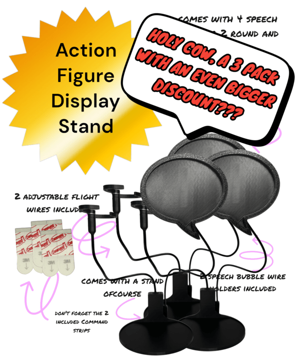 Action Figure Display Stand with Speech Bubbles - 3 PACK