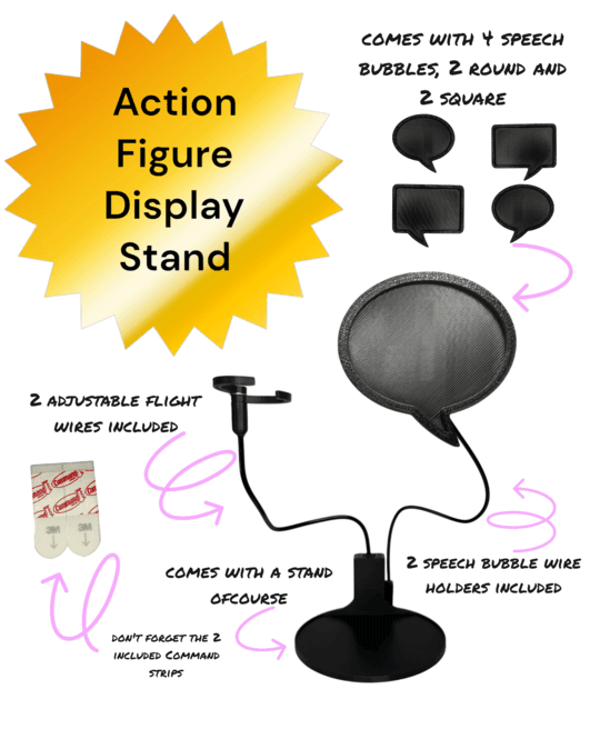 Action Figure Display Stand with Speech Bubbles - 2 PACK - MyFigVoice